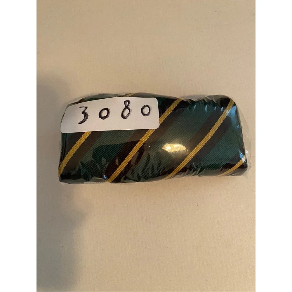 Ben Silver Charleston London Silk Tie Green Navy Gold Striped Hand Made Mens